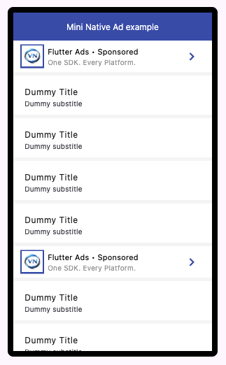 Flutter Mini Native Ads example in list UI