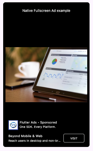 Flutter Fullscreen Ads example showing immersive full screen ad layout